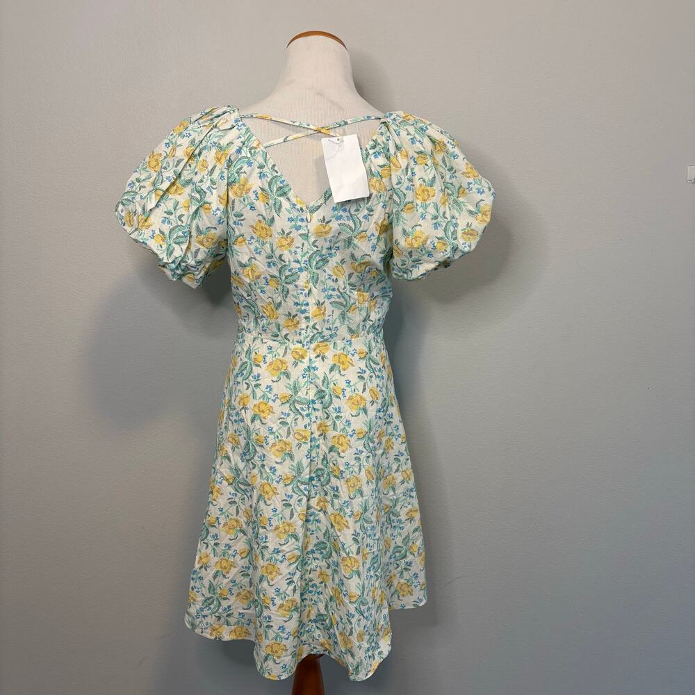 Bloomingdale's NWT Yellow/Green Floral‎ Puff Sleeve Dress - Picture 3 of 8